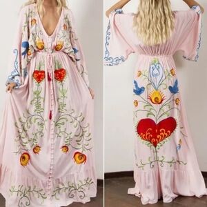 Floral Embroidered Maxi Dress - Pink